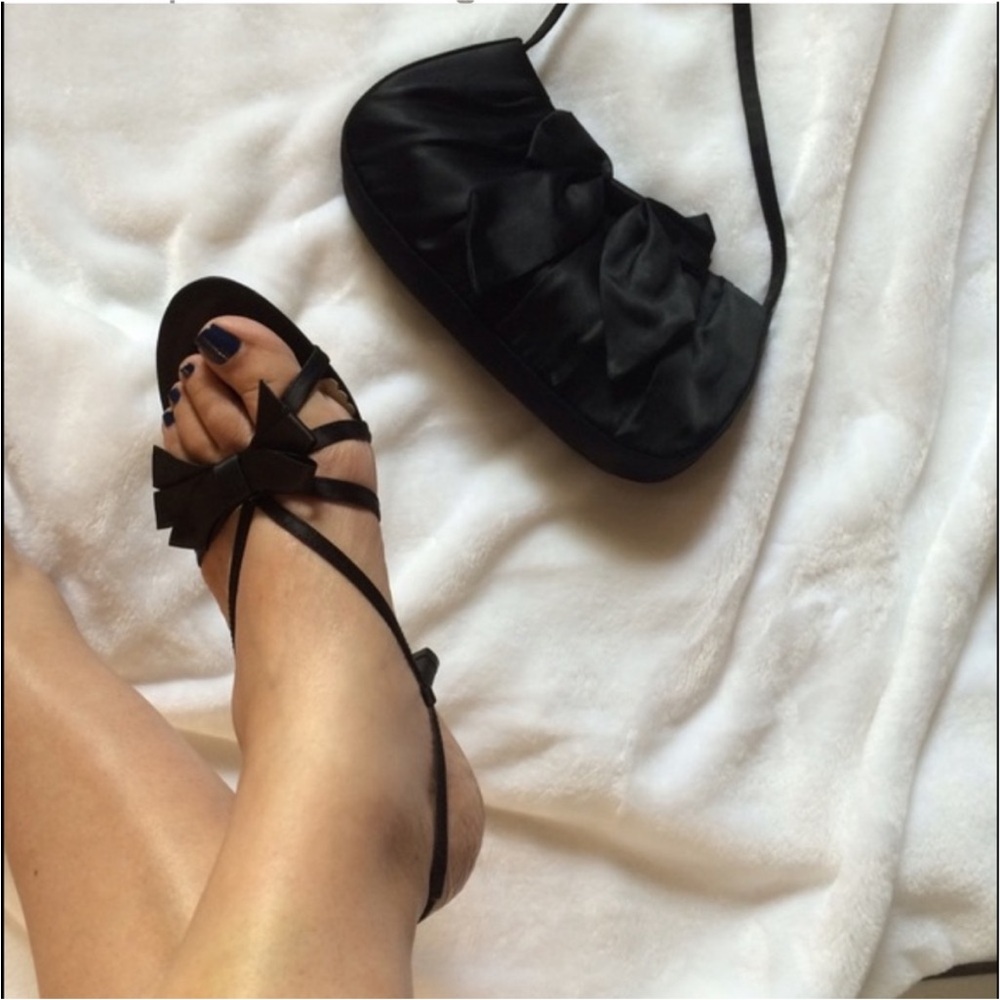 Black Bow-Strap Low Heel Sandals for Women